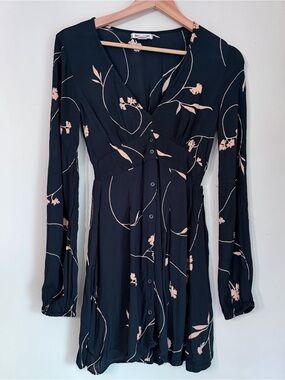 Billabong Black Long-Sleeve Floral Button-Front Mini Dress with Blush Accents